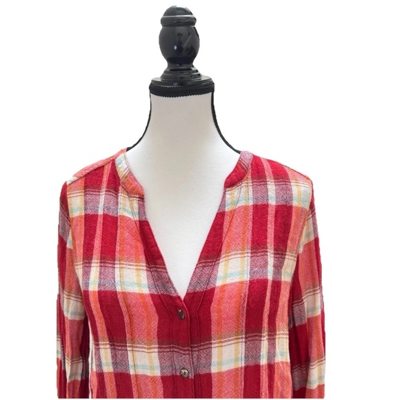 Anthropologie Akemi + Kin Women Size Small Red Lucie Plaid Long Sleeve Tunic Top - Picture 3 of 9